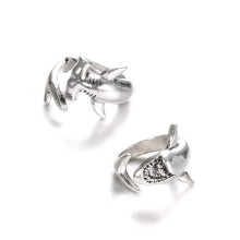 2x Punk-Style Hai-Ringe, Weiße Hai- und Hammerhai-Ringe, verstellbare Öffnung, Metallring-Schmuckdekor für Damen und Herren