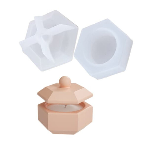 Hexagonal candle cup molds with lids, set of 6