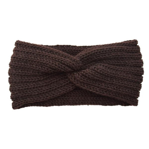 Knitted headband boho knot front brown one size