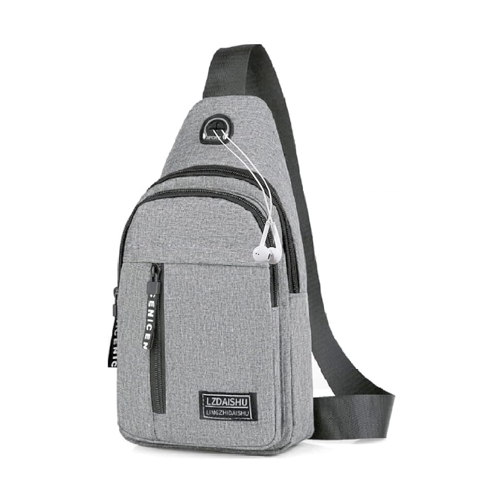 Men's Lightweight Nylon Sling Backpack Anti-Theft Gray 962125823684
