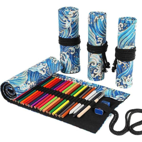 Pencil Case Organizer for Colored Pencils and Brushes Blue