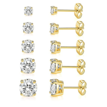 Earrings Set 18K Gold Plated Cubic Zirconia 5 Pairs