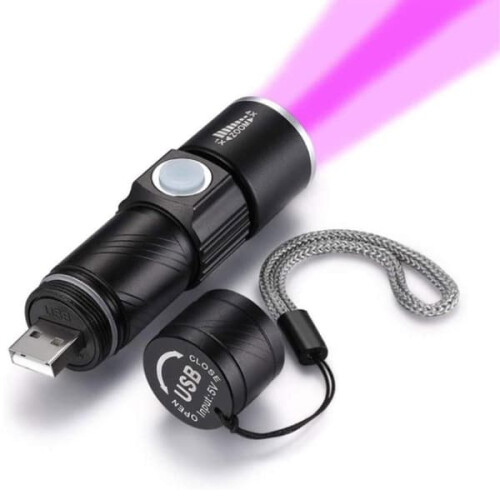 UV Flashlight 395nm USB Rechargeable Black