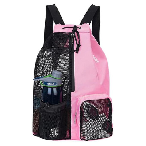 Gym backpack with dry/wet separation and drawstring pink