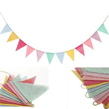 Burlap Pennant Garland Multicolored 48 pcs
