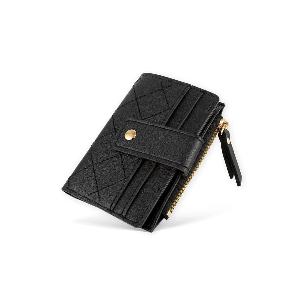 Women's Small Bifold Leather Wallet With Zipper And Id 962029316794