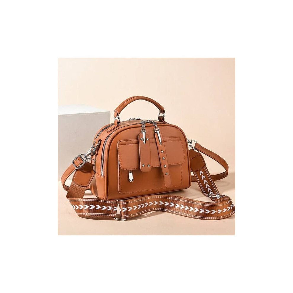 Women's Leather Shoulder Bag Small With Wide Strap Brown 962029305125