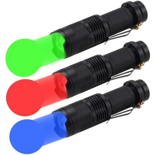 Mini LED Flashlight Green Red Blue 3 Modes 3-pack
