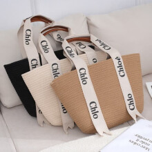 Chloe woven cotton rope beach bag black