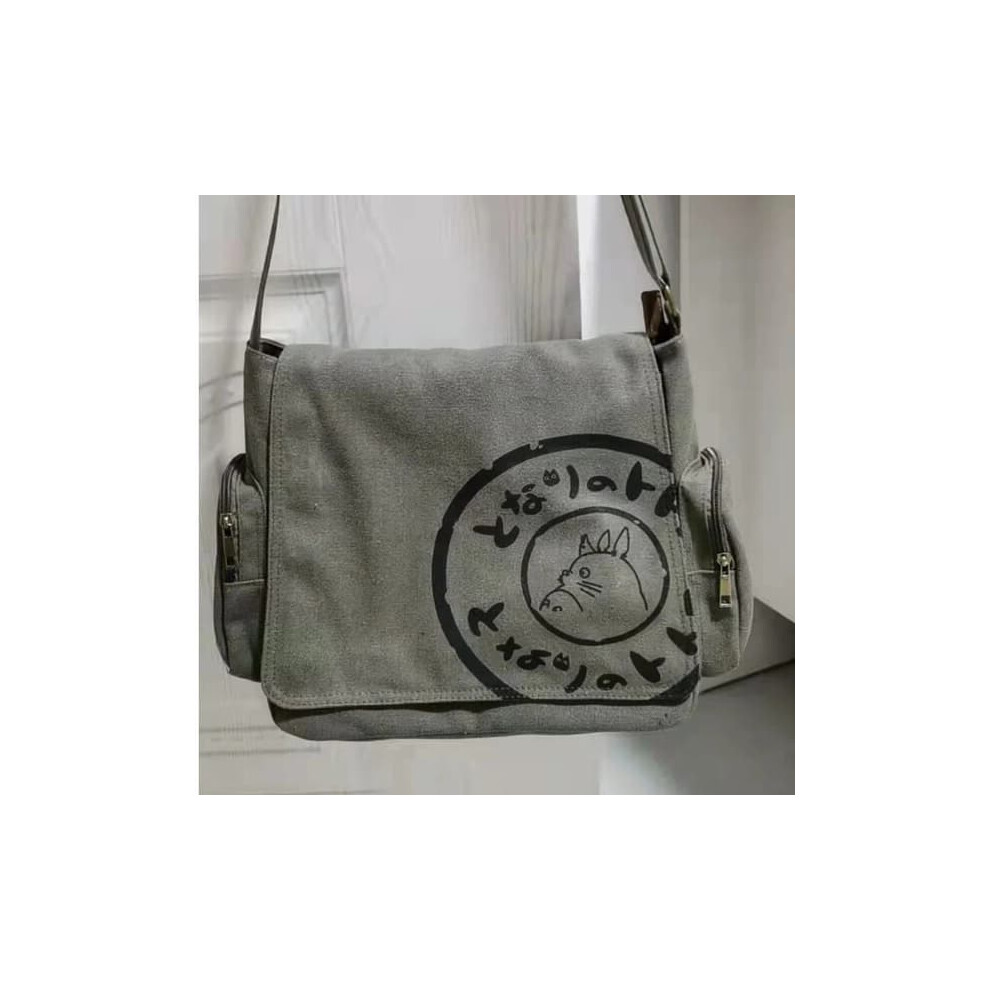 Totoro Canvas Messenger Bag Army With Multiple Pockets Green 962029305163