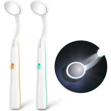 Dental Mirror with LED Lamp 2 Pieces Green Orange