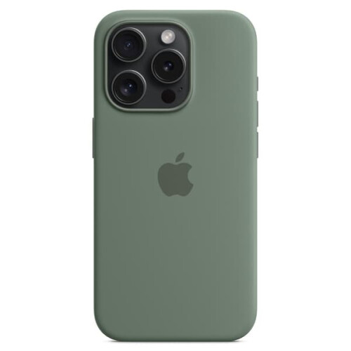 Capa de silicone magnética compatível com MagSafe para iPhone 15 Pro Max. Cor verde.