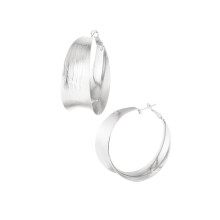 Shiny Wide Hoop Earrings Fine Pattern 4.5 cm Silver
