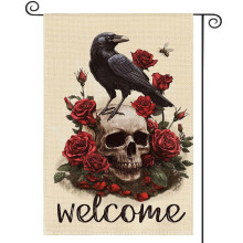Vlajka Rose Crow Lebka ke Dni mrtvých, zahradní vlajka 12x18 palců