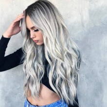 Human Hair Wig for Women Gray Gradient Long Wavy 24 Inch