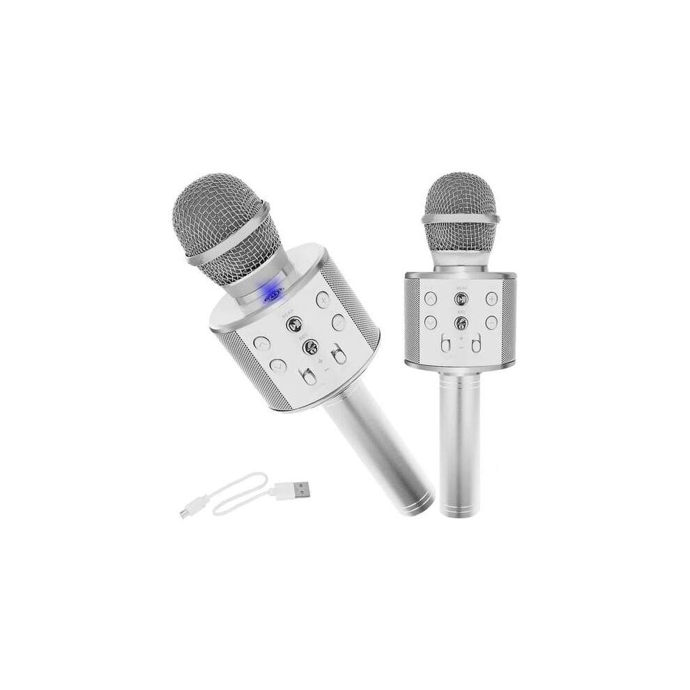 Karaoke Microphone With Built-In Speaker Bluetooth Silver 962125846010