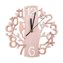 Nordic wooden wall clock modern tree design battery operated