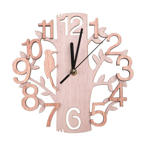 Nordic wooden wall clock modern tree design battery operated