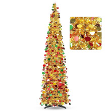Gold Pop Up Christmas Tree 5ft Artificial Pencil Tinsel