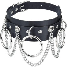 Leather Necklace PU Gothic Punk O-Ring Spike Rivet