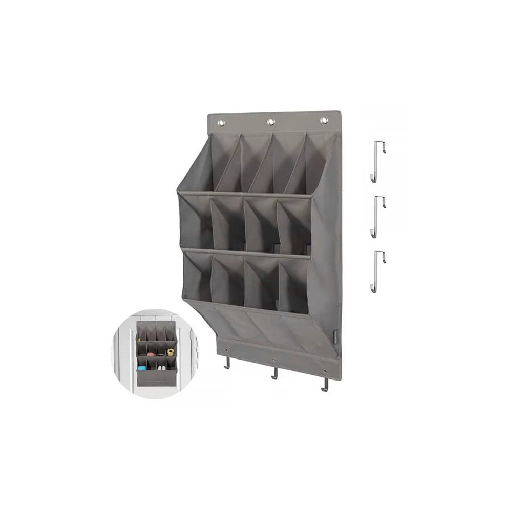 Over-Door Shoe Rack With 12 Compartments And 6 Hooks Gray 900223974396