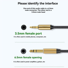 3.5mm to 6.5mm Audio Cable 1/8 TRS to 1/4 TS AUX Interconnect Audio Cable Adapter for Laptop PC Guitar Mixer