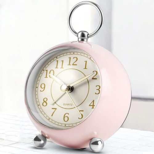Silent Battery Alarm Clock with Night Light Pink