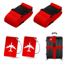 Suitcase Strap with Metal Luggage Tags Red 2-Pack