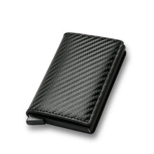 Portefeuille porte-cartes en fibre de carbone pour homme, avec protection RFID, noir magique, mini portefeuille fin en cuir Ă trois volets, petit