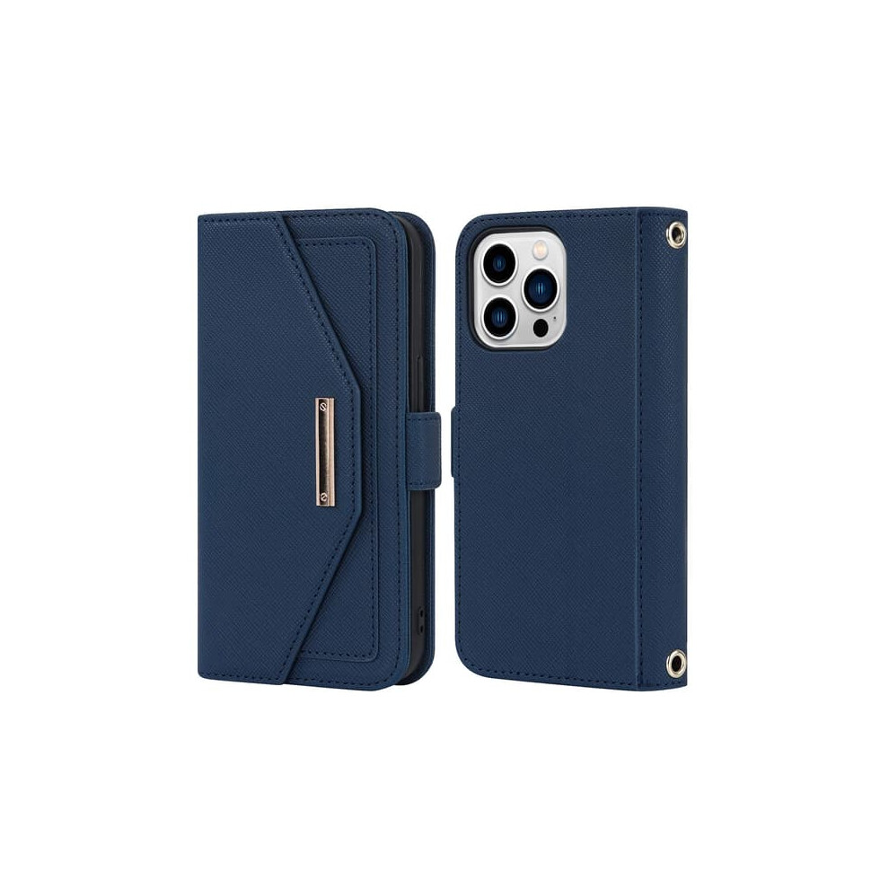Leather Wallet Case For Iphone 13 Mini Cross Pattern Blue 900223967640