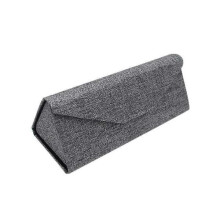 Grey linen glasses case for women hard triangle foldable