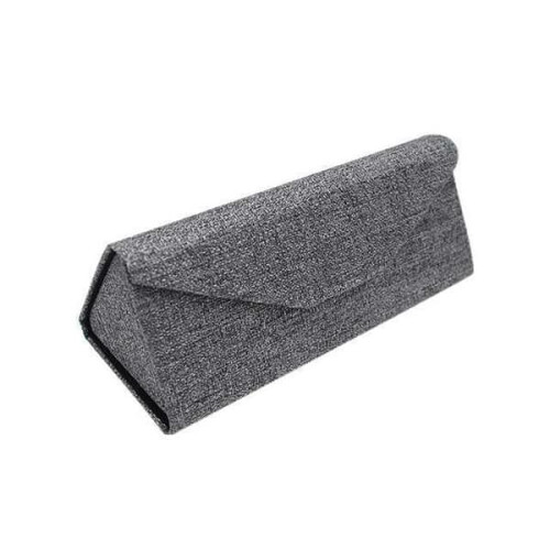 Grey linen glasses case for women hard triangle foldable