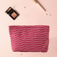 Djunllk Kosmetiktasche im Ausverkauf – Großes, gestreiftes Federmäppchen mit Reißverschluss, weiche Stricktasche/Clutch für Damen