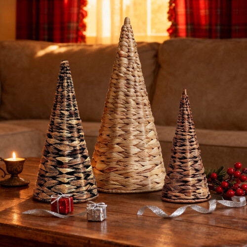 Tabletop Christmas Tree Wicker Rustic Decor 3pcs Black