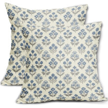 Fodere per cuscini con stampa a blocchi, blu e verde, set da 2, 45x45 cm (18x18 pollici).
