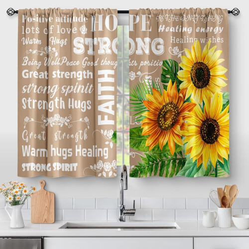 Cortinas de cozinha Boho Mushroom estilo retrô rústico, 2 painéis, 91 cm (36 polegadas)