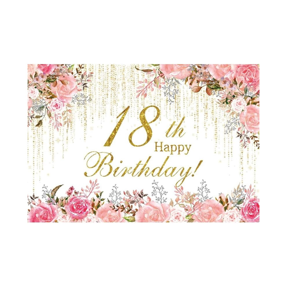 Watercolor Floral 18Th Birthday Backdrop Wildflower Golden 9165521967605