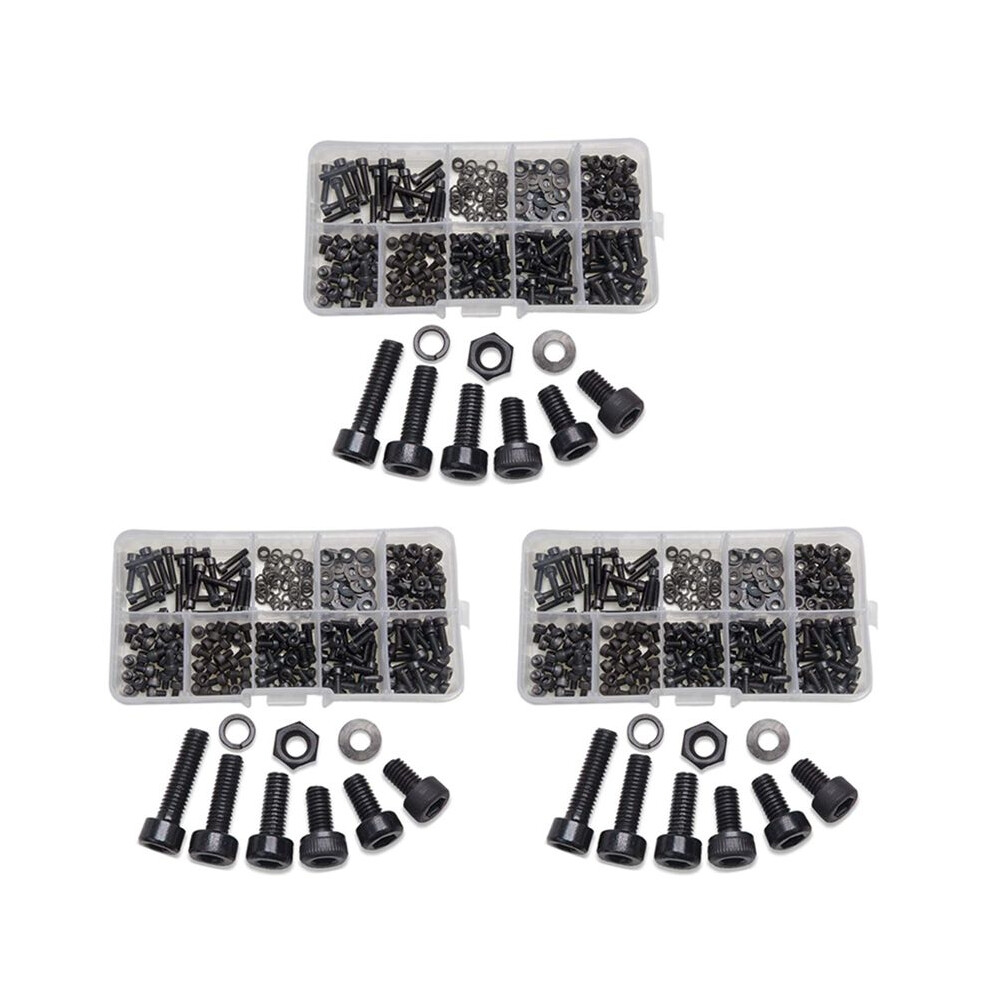 900 Pcs Nuts Bolts Set Hex Bolts Nut And Washer Assortment Screws Bolts M3 Tool Kit With Plastic Box (Black) 6032469473068