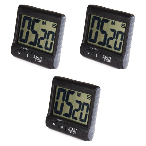 Digitaler Küchentimer mit LCD-Anzeige, Schwarz, 3 Stück 2