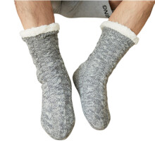 Chaussettes-chaussons pour hommes avec semelles antidérapantes, douces et confortables, doublées en polaire duveteuse, en maille torsadée pour