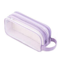 Grid Mesh Etui 2 Compartimenten Pennenzak Doorzichtig Potlood Etui Transparante Make- Tas voor Tiener Student College - Blauw