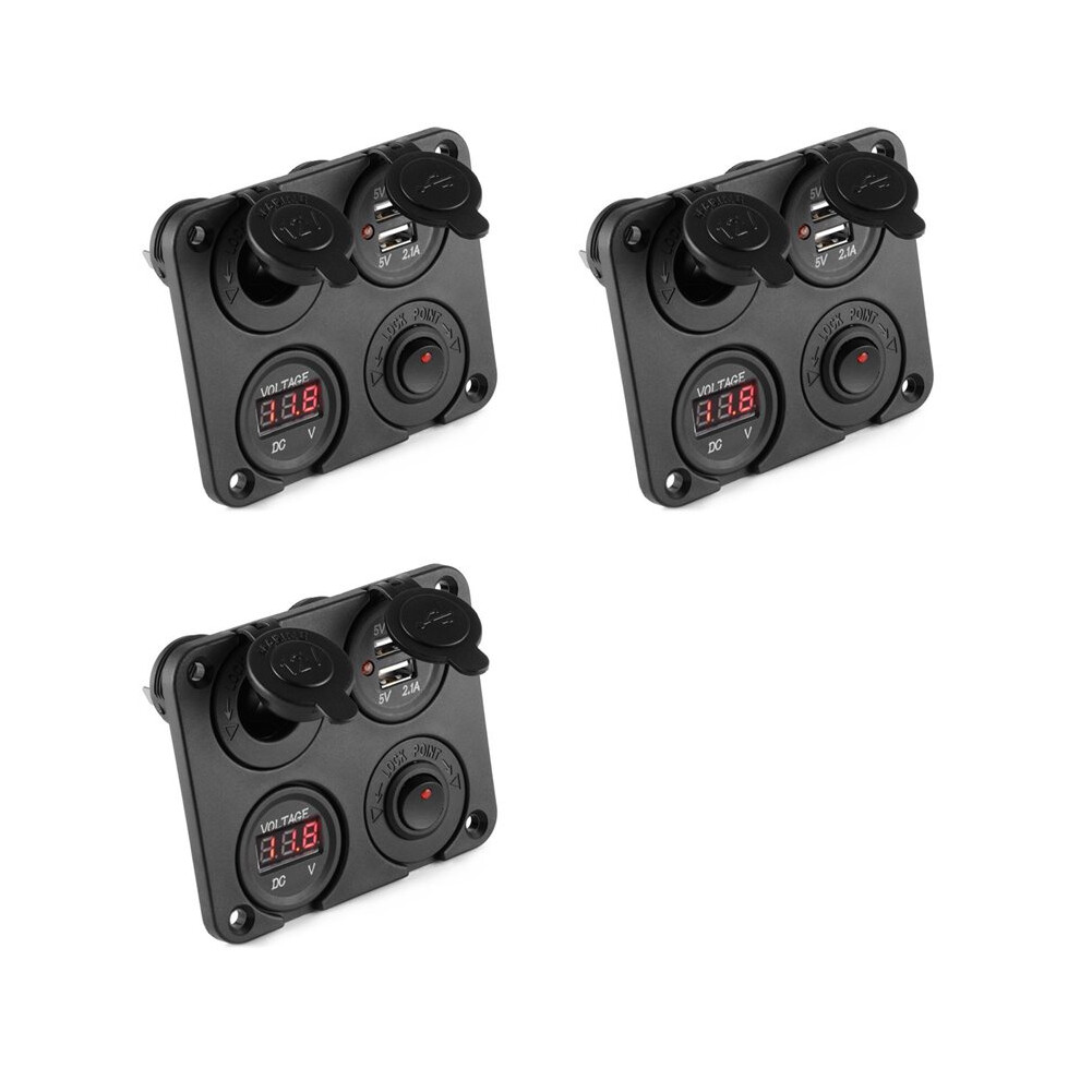 3X 12V-24V Car Boat Socket Dual Usb Charger Voltmeter Panel For Vehicle Car Boat Motor Home 6032434189437