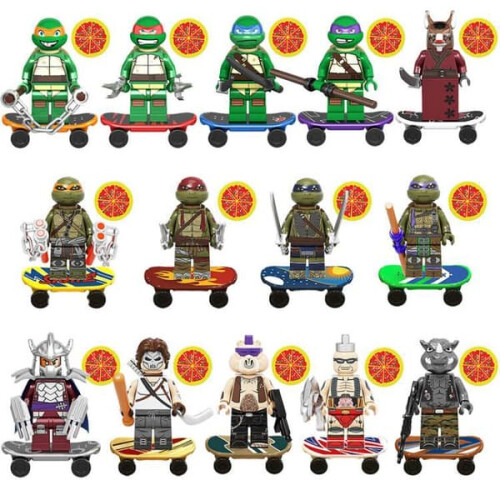 Blocuri de construcție Ninja Turtles cu arme și skateboard