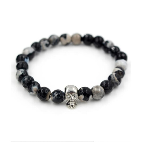 Pulseira de caveira com pedras de ágata prateadas (1 peça)