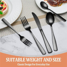 20 Pcs Black Silverware Set, Flatware Set for 5, Square Cutlery Set, Mirror Polished Tableware Eating Utensils Set