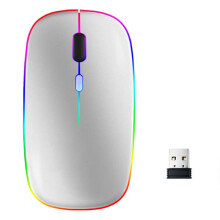 Trådløs datamus RGB LED Bluetooth Wi-Fi Sølv