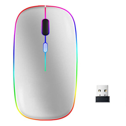 Trådløs datamus RGB LED Bluetooth Wi-Fi Sølv