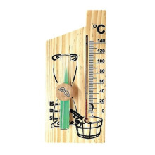 Bastutermometer i trä med sandtimer, 2-i-1