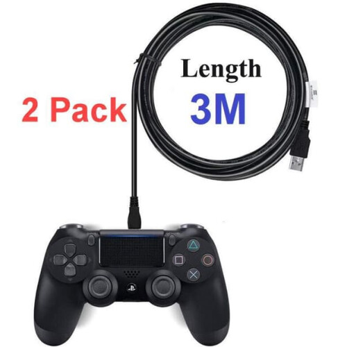 3 m PS4-Controller-Ladekabel, Schwarz, 2er-Pack