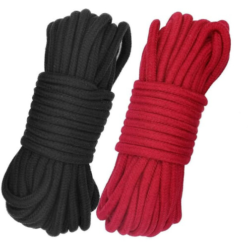Corda di cotone, spessore 8 mm, lunghezza 10 m, confezione da 2 pezzi, colore nero e rosso.